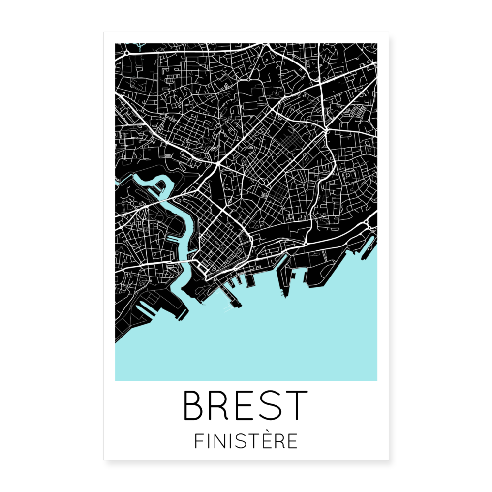 Poster Brest - Plan Brest - 60 x 90 cm - blanc
