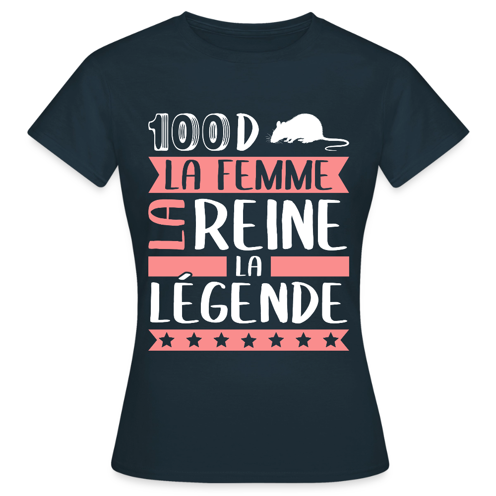 T-shirt femme Sandra rébus – La femme, la reine, la légende - marine