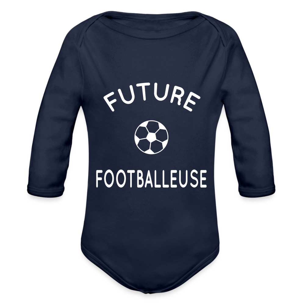 Body Bébé bio manches longues - Future footballeuse - marine foncé