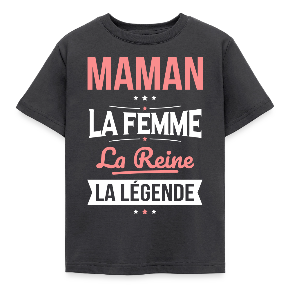 T-shirt enfant motif rose - Maman, femme, reine, légende - charbon