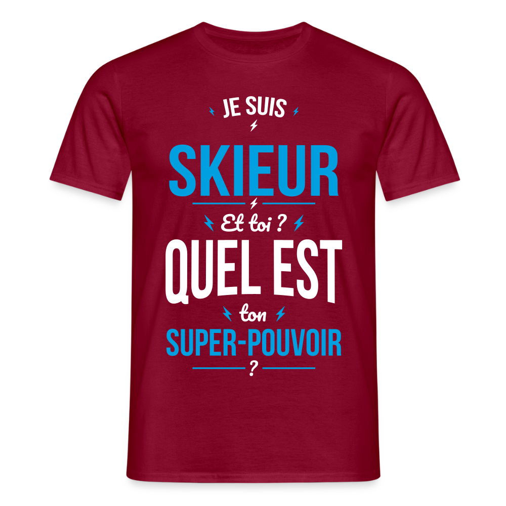 T-shirt Homme - Je suis skieur - Super-pouvoir - rouge brique