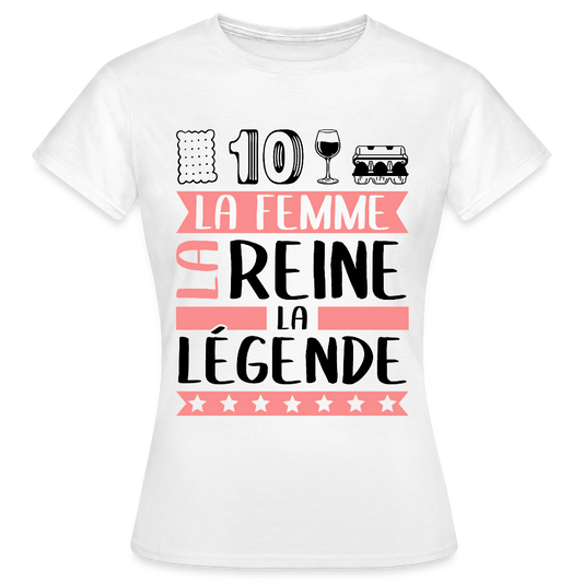 T-shirt femme coloris clair Ludivine rébus – La Femme, la reine, la légende - blanc