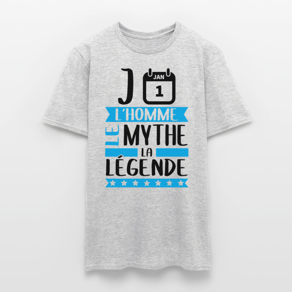 T-shirt homme coloris clair Jean en rébus – L’homme, le mythe, la légende - gris chiné
