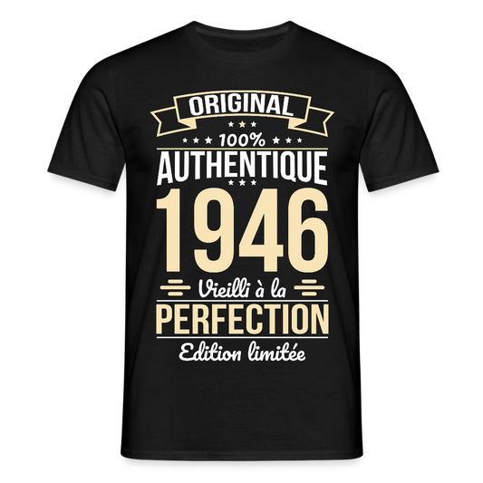 T-shirt anniversaire homme 80 ans – Original 1946 - noir