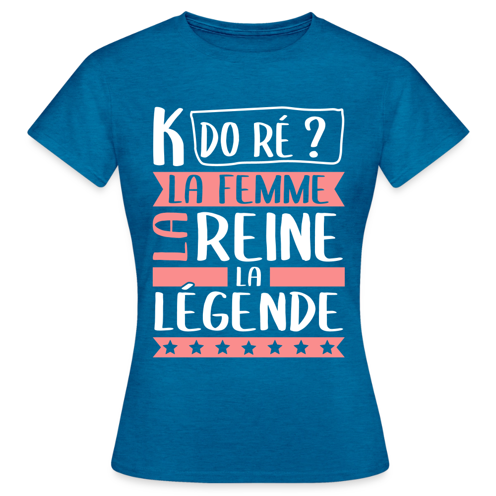 T-shirt femme Camille rébus – La femme, la reine, la légende - bleu saphir antique chiné