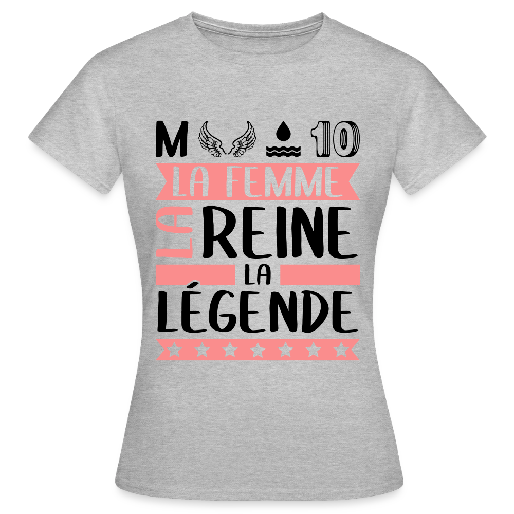 T-shirt femme coloris clair Mélodie rébus – La femme, la reine, la légende - gris chiné