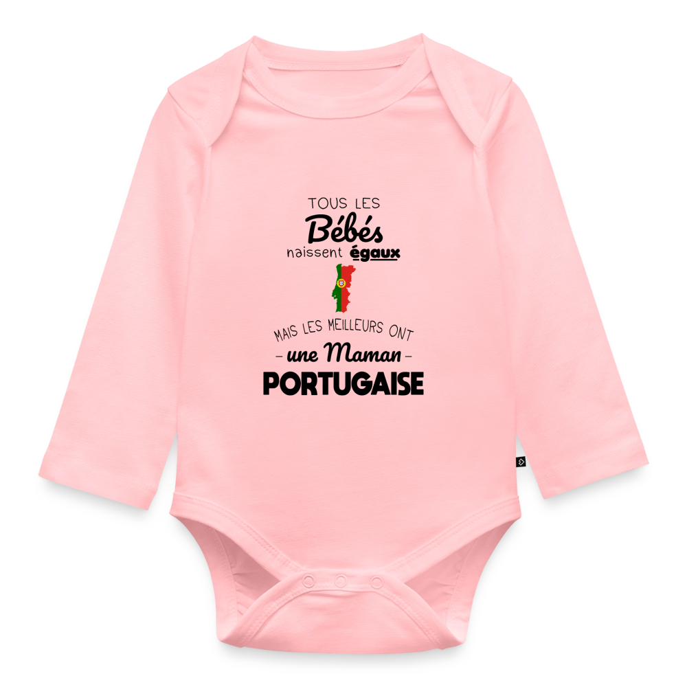 Body Bébé bio manches longues - Les Meilleurs Ont Une Maman Portugaise - rose