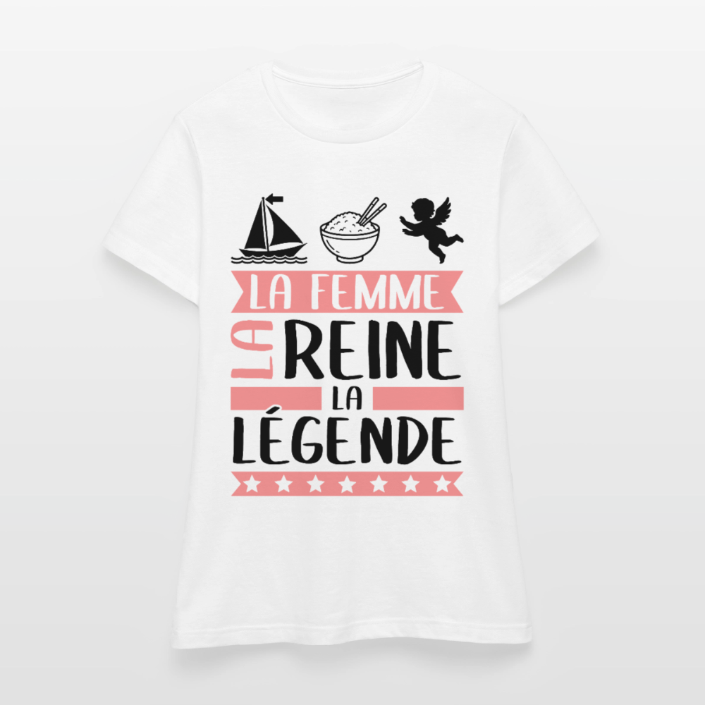 T-shirt femme coloris clair Marie-Ange rébus – La Femme, la reine, la légende - blanc