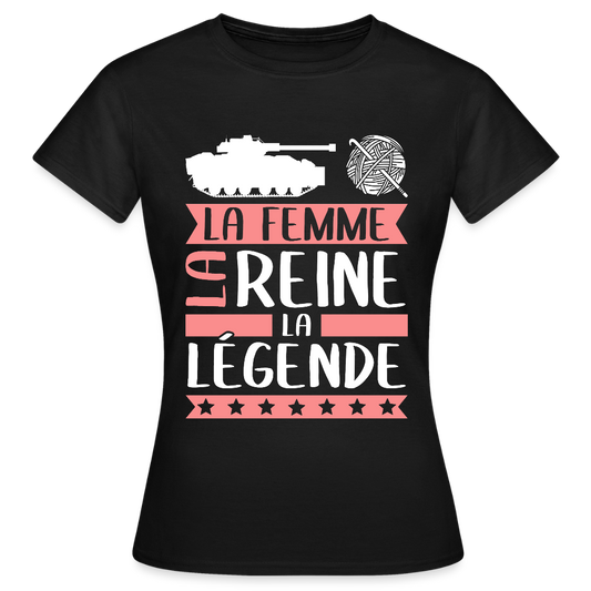 T-shirt femme Charlène rébus – La femme, la reine, la légende - noir