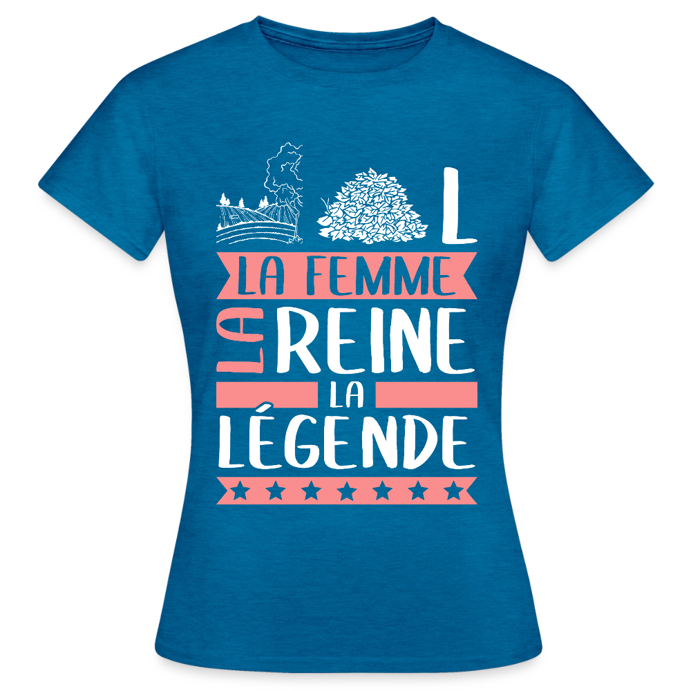 T-shirt femme Chantal rébus – La femme, la reine, la légende - bleu saphir antique chiné