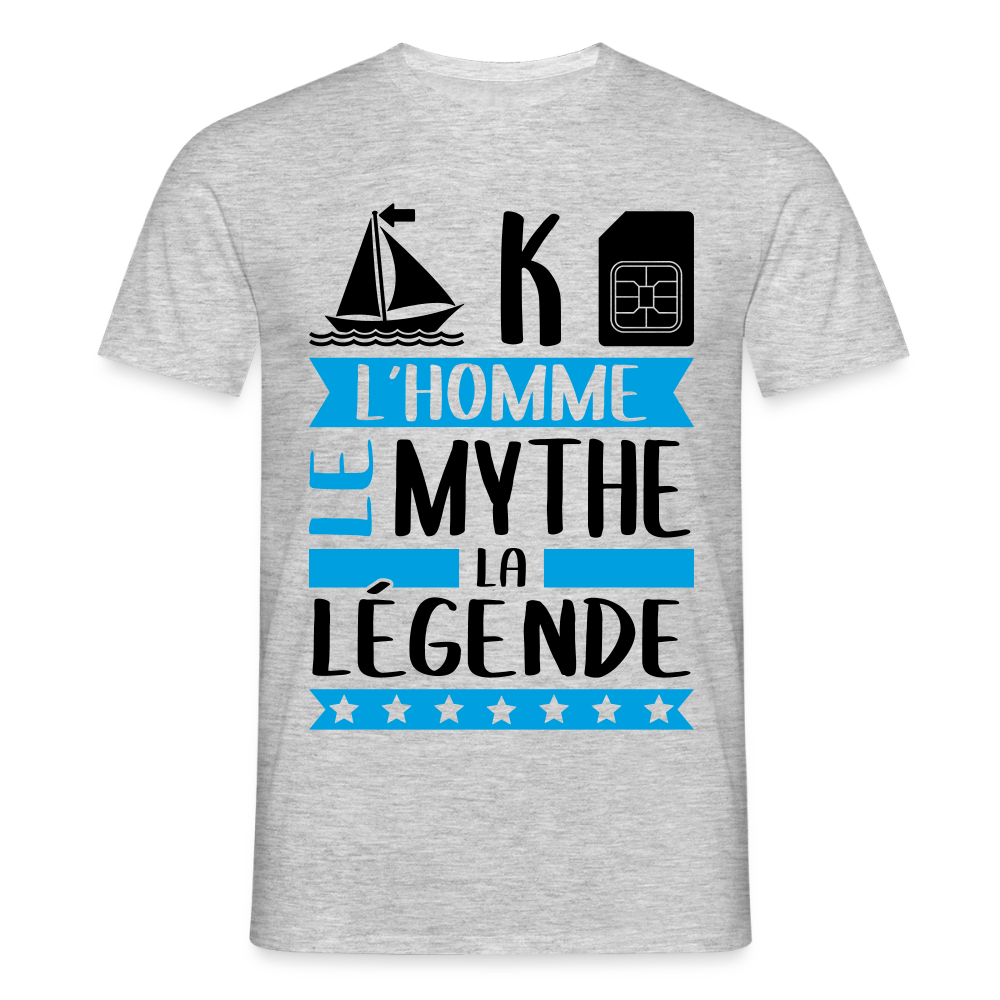 T-shirt homme coloris clair Maxime en rébus – L’homme, le mythe, la légende - gris chiné