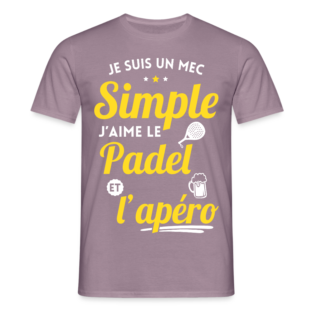 T-shirt Homme - J'aime le  padel et l'apéro - mauve gris 