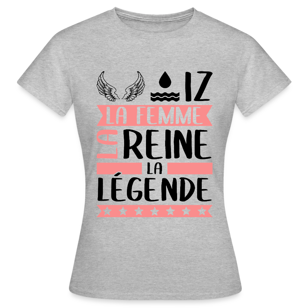 T-shirt femme coloris clair Héloïse rébus – La femme, la reine, la légende - gris chiné