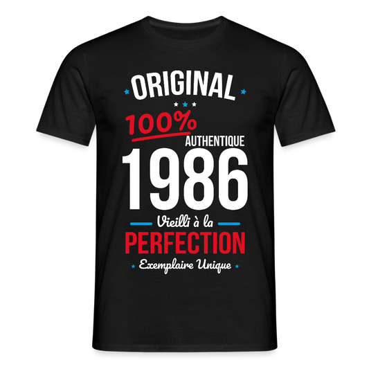 T-shirt anniversaire 40 ans Homme – Original 1986 Authentique - noir