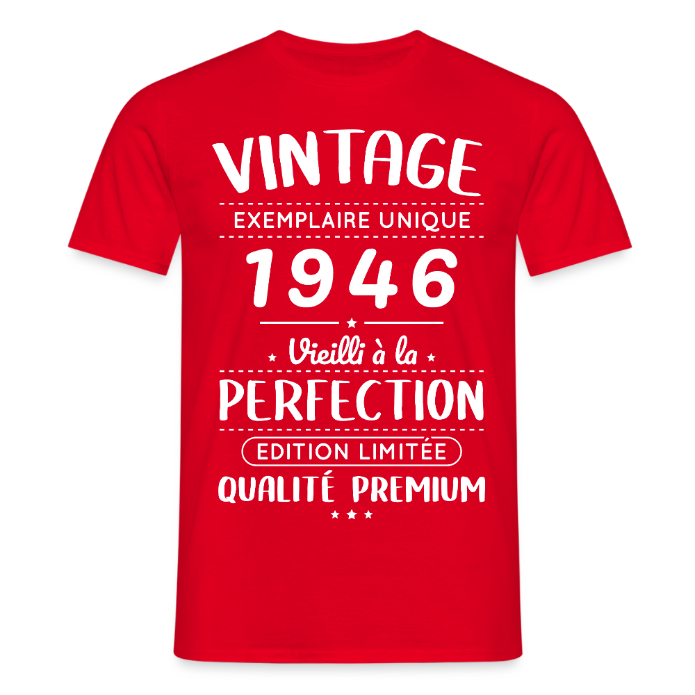 T-shirt anniversaire homme 80 ans – Vintage 1946 – Perfection - rouge