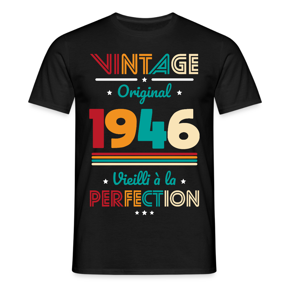 T-shirt anniversaire homme 80 ans – Vintage, original, 1946 - noir