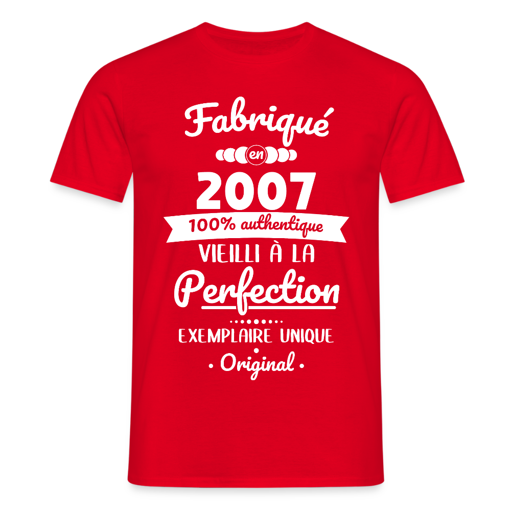 T-shirt Homme - Anniversaire 18 Ans - Fabriqué en 2007 - rouge