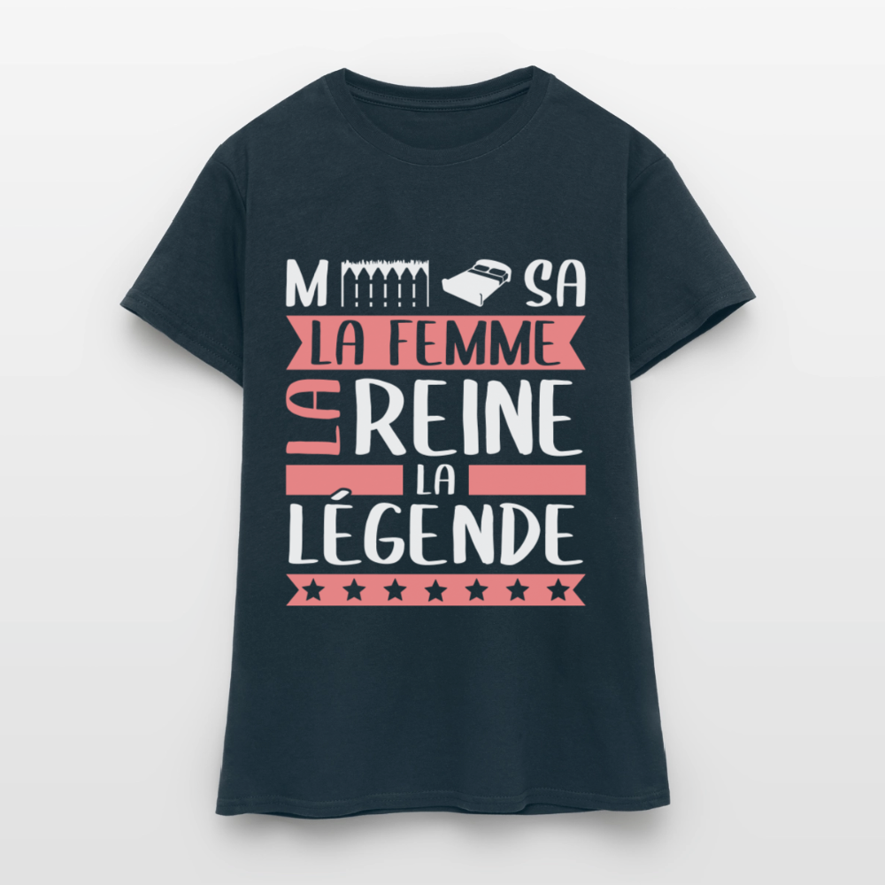 T-shirt femme Mélissa rébus – La femme, la reine, la légende - marine