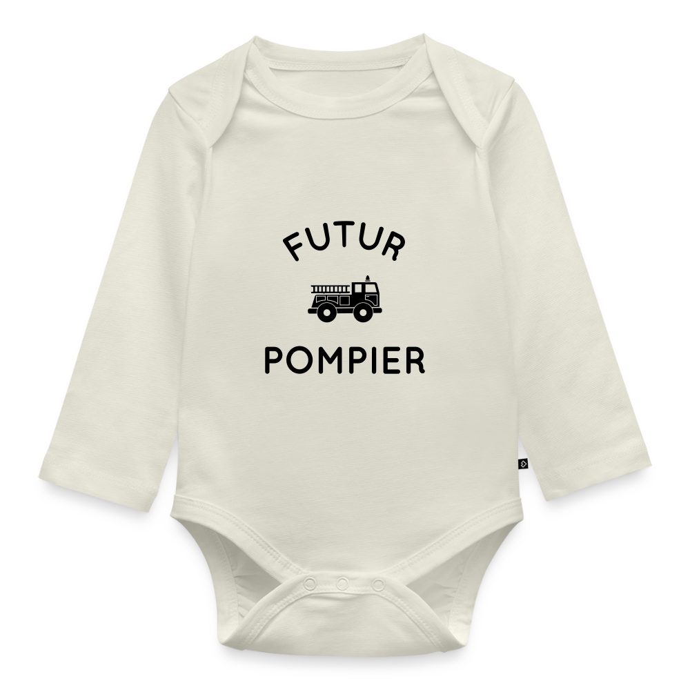 Body Bébé bio manches longues - Futur pompier - blanc cassé