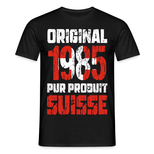 T-shirt Homme - Anniversaire 40 Ans - Original 1985 - Pur produit Suisse - noir