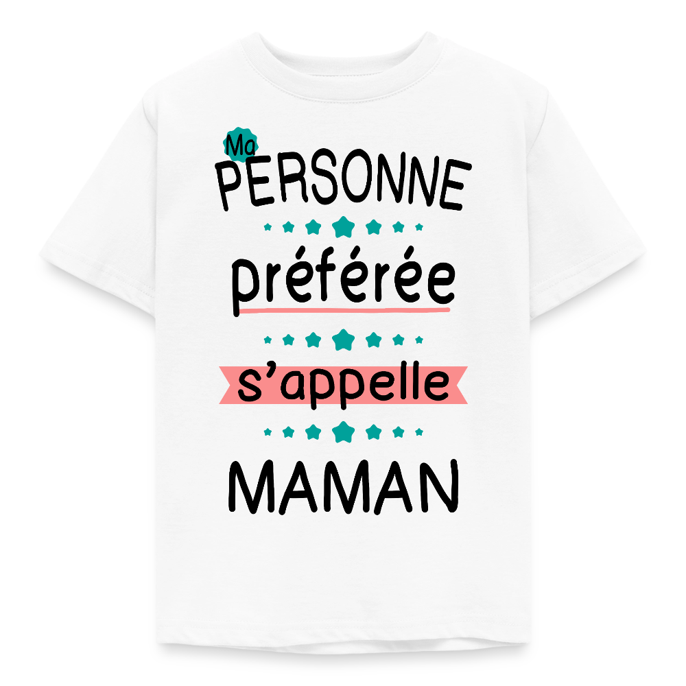 T-shirt enfant coloris clair impression rose - Personne préférée Maman - blanc