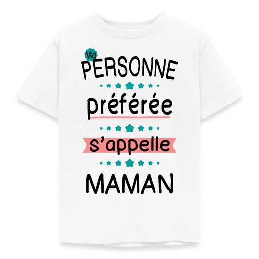 T-shirt enfant coloris clair impression rose - Personne préférée Maman - blanc