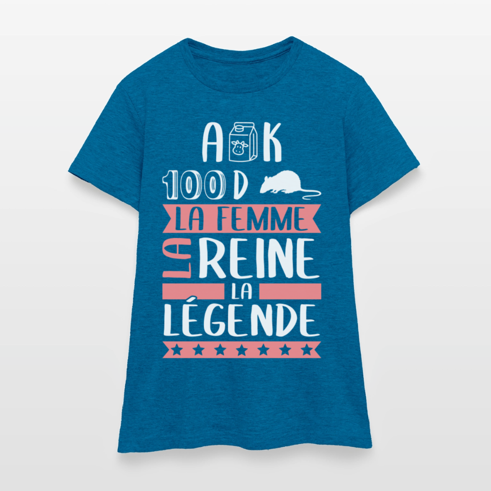 T-shirt femme Alexandra rébus – La femme, la reine, la légende - bleu saphir antique chiné