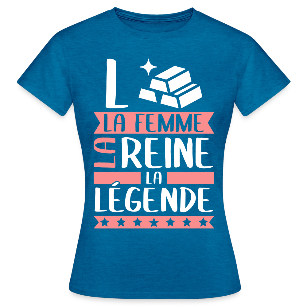 T-shirt femme Laure rébus – La femme, la reine, la légende - bleu saphir antique chiné
