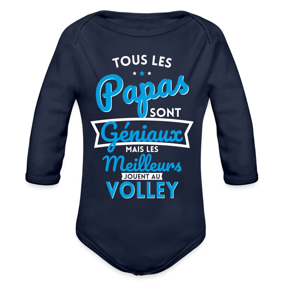 Body Bébé bio manches longues - Papas géniaux - Les meilleurs jouent au volley - marine foncé