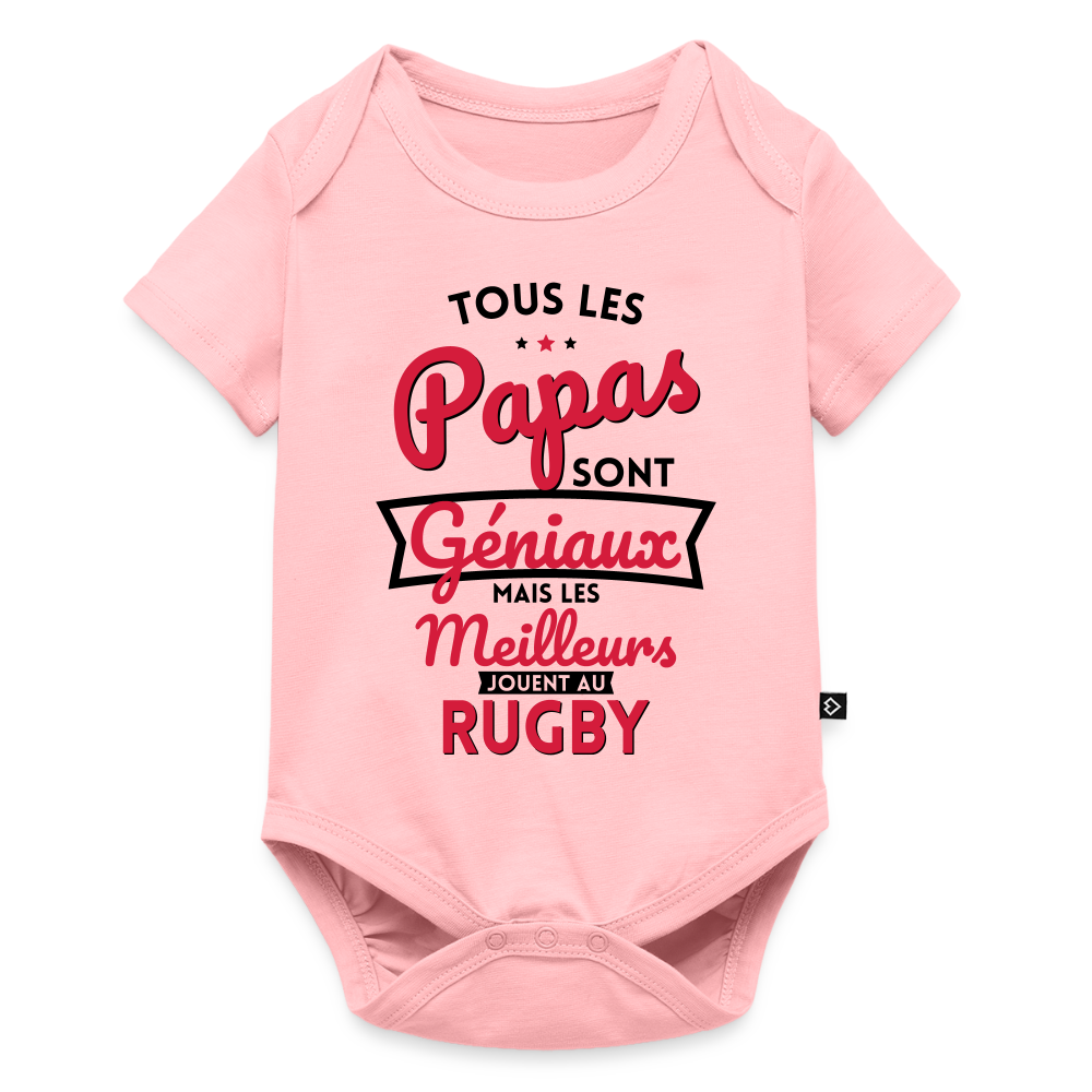 Body Bébé bio manches courtes - Papas géniaux - Les meilleurs jouent au rugby - rose