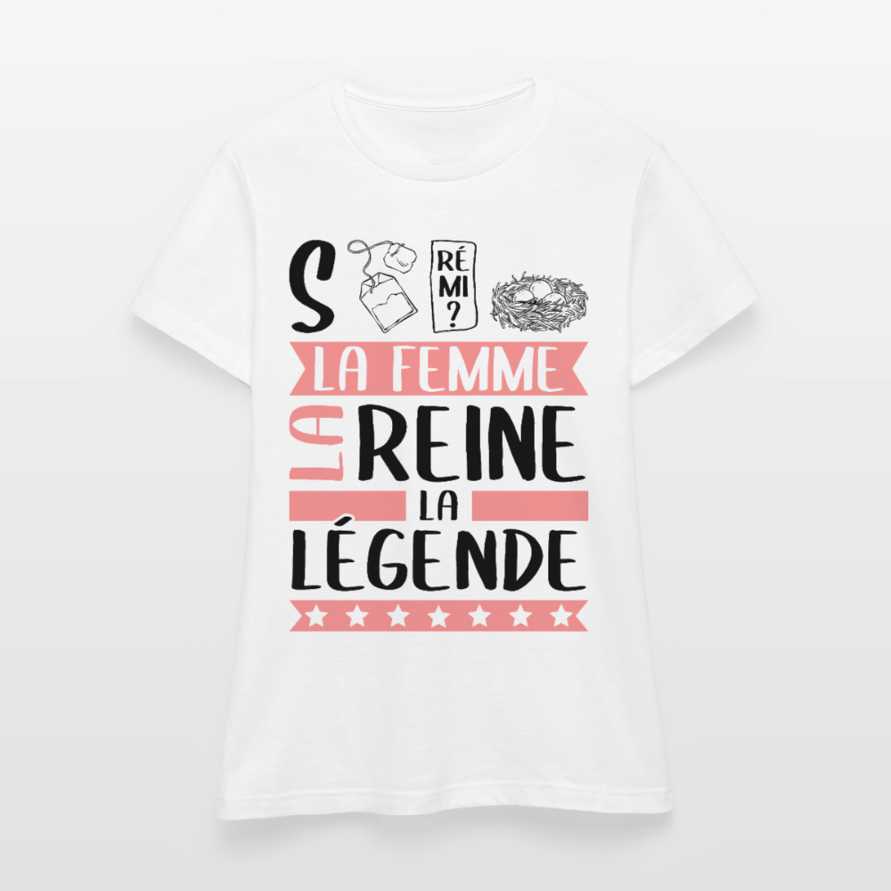 T-shirt femme coloris clair Stéphanie en rébus – La femme, la reine, la légende - blanc