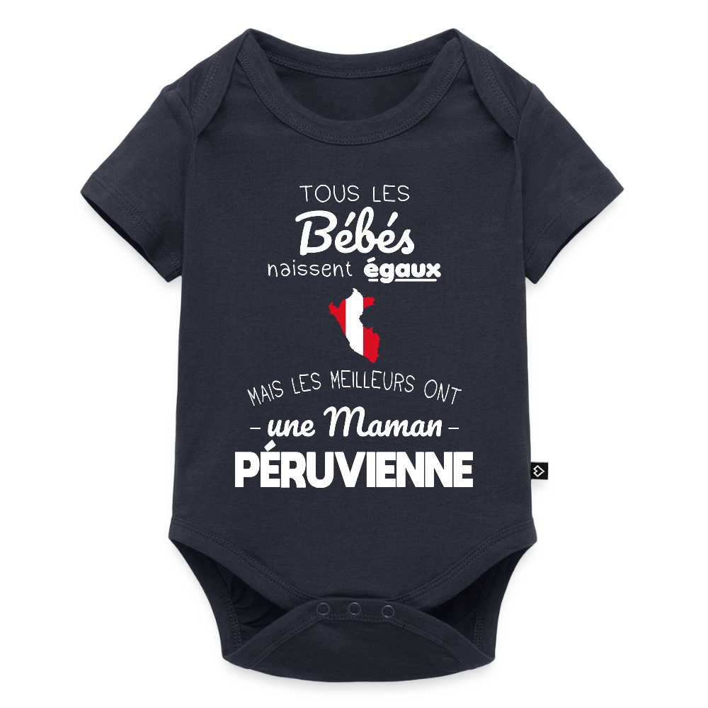 Body Bébé bio manches courtes - Les Meilleurs Ont Une Maman Péruvienne - bleu marine