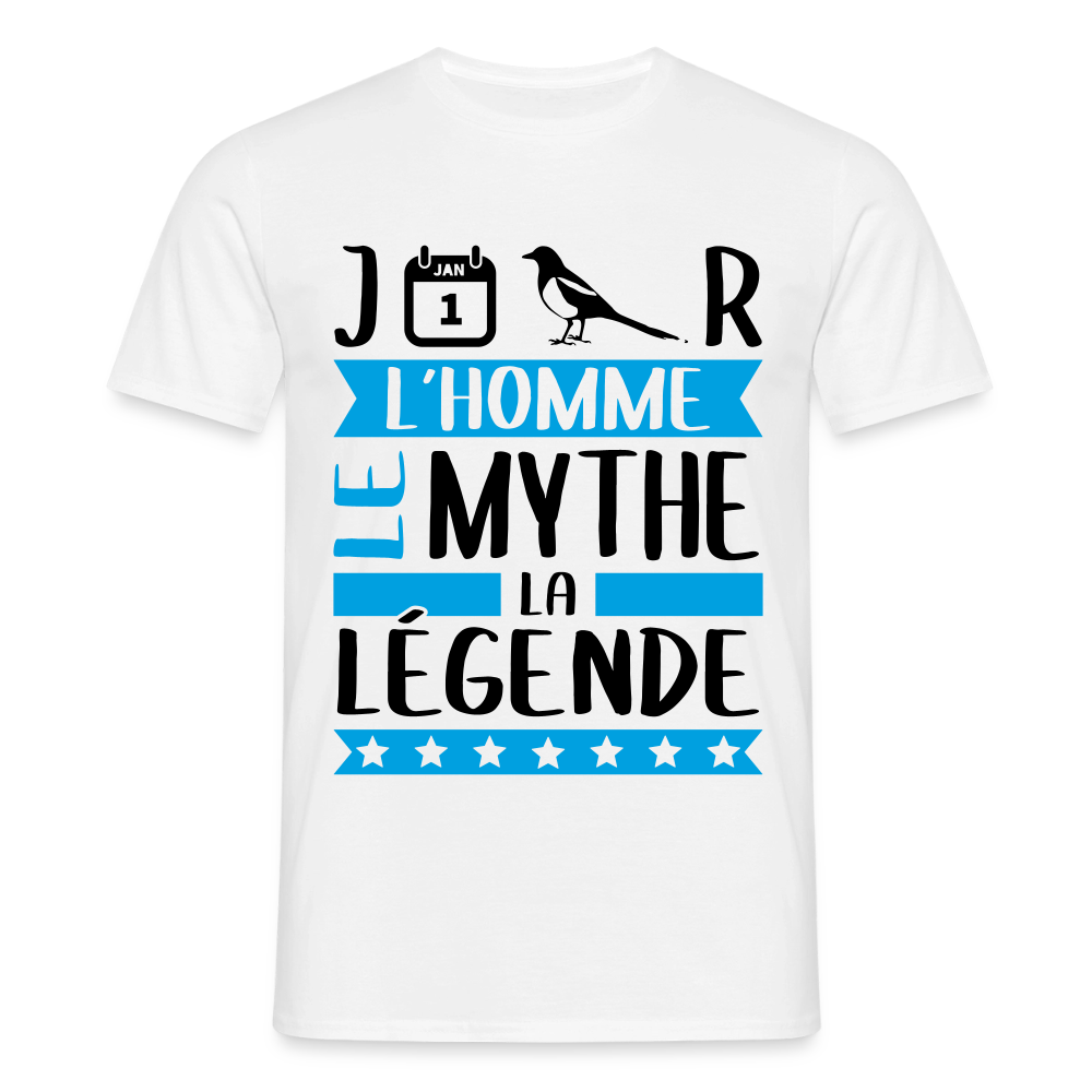 T-shirt homme coloris clair Jean-Pierre en rébus – L’homme, le mythe, la légende - blanc