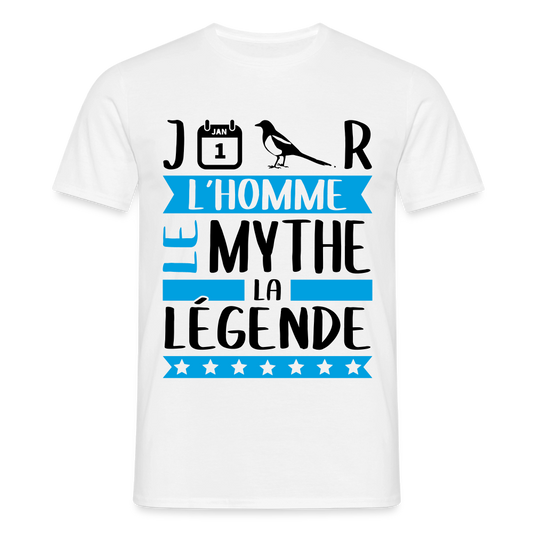 T-shirt homme coloris clair Jean-Pierre en rébus – L’homme, le mythe, la légende - blanc