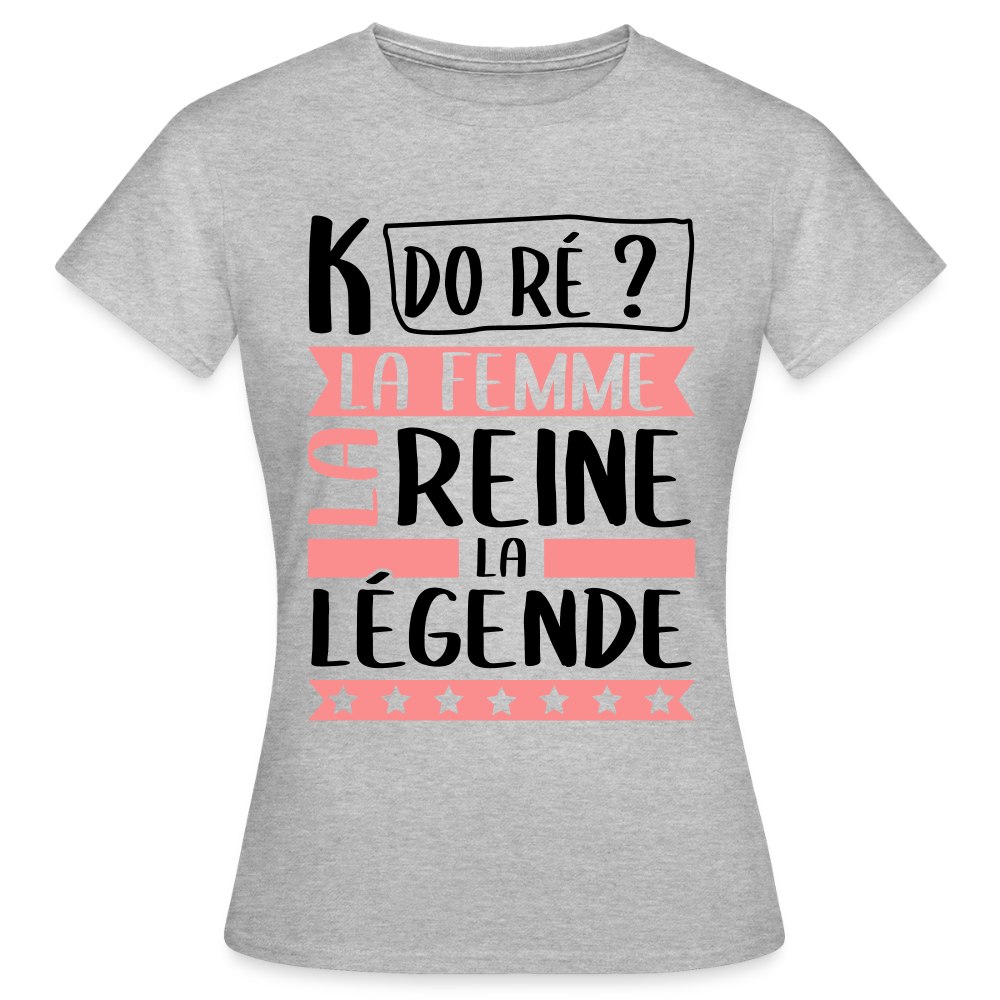 T-shirt femme coloris clair Camille rébus – La femme, la reine, la légende - gris chiné