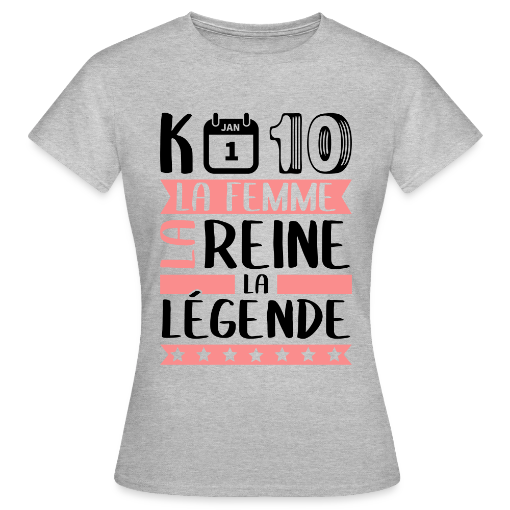T-shirt femme coloris clair Candice rébus – La femme, la reine, la légende - gris chiné