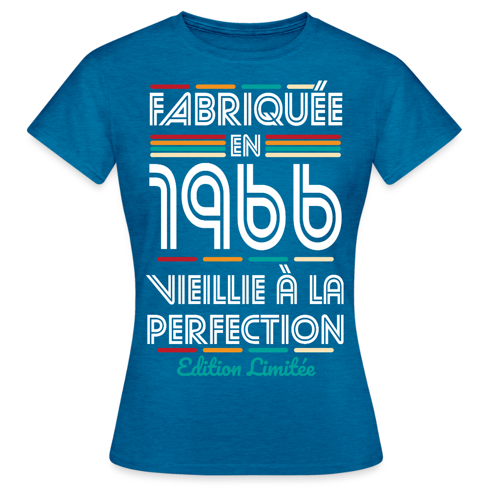 T-shirt anniversaire femme 60 ans – Fabriquée en 1966, Vieillie à la Perfection - bleu saphir antique chiné