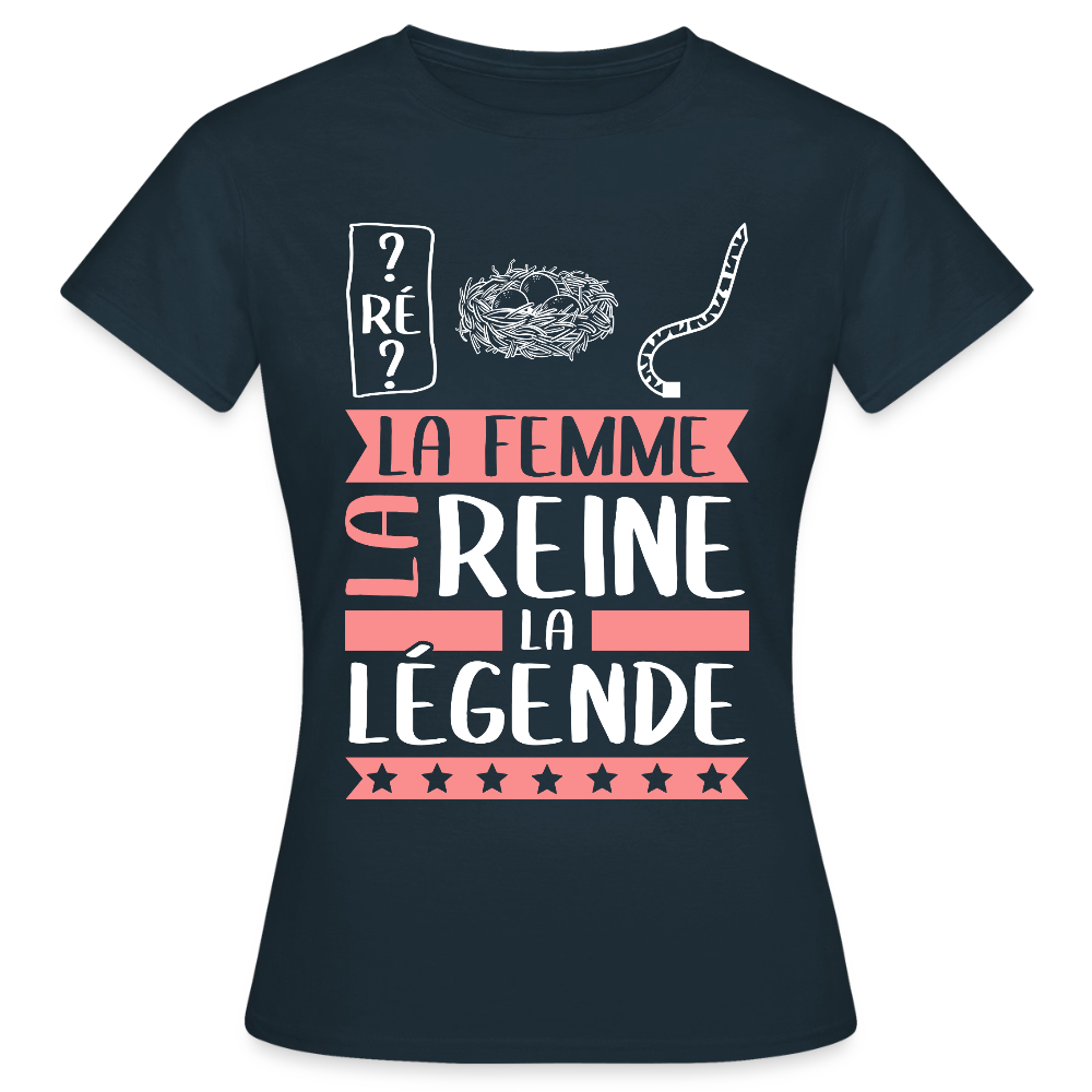 T-shirt femme Dominique rébus – La femme, la reine, la légende - marine