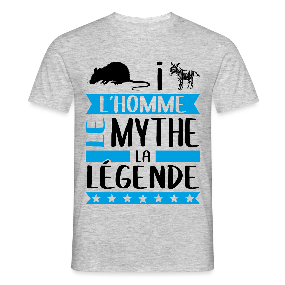 T-shirt homme coloris clair Rayane en rébus – L’homme, le mythe, la légende - gris chiné