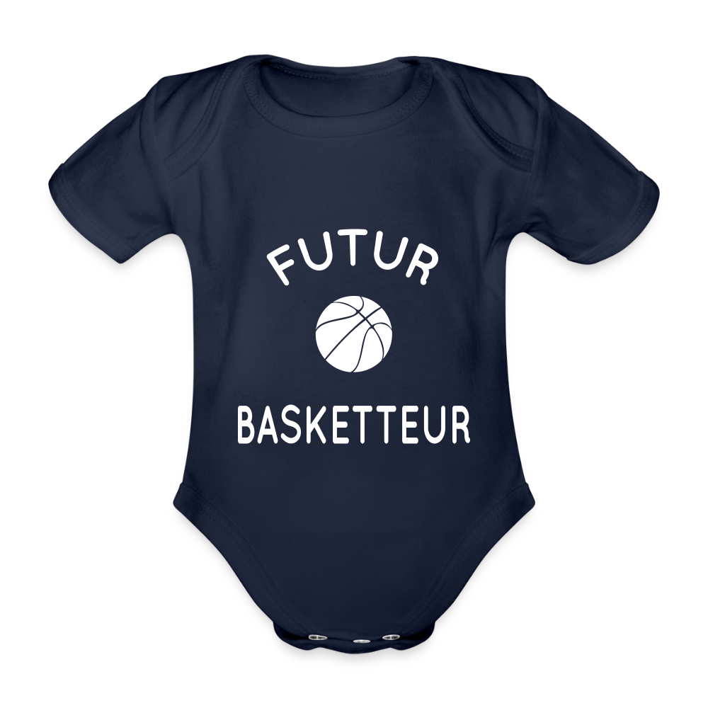 Body Bébé bio manches courtes - Futur basketteur - marine foncé