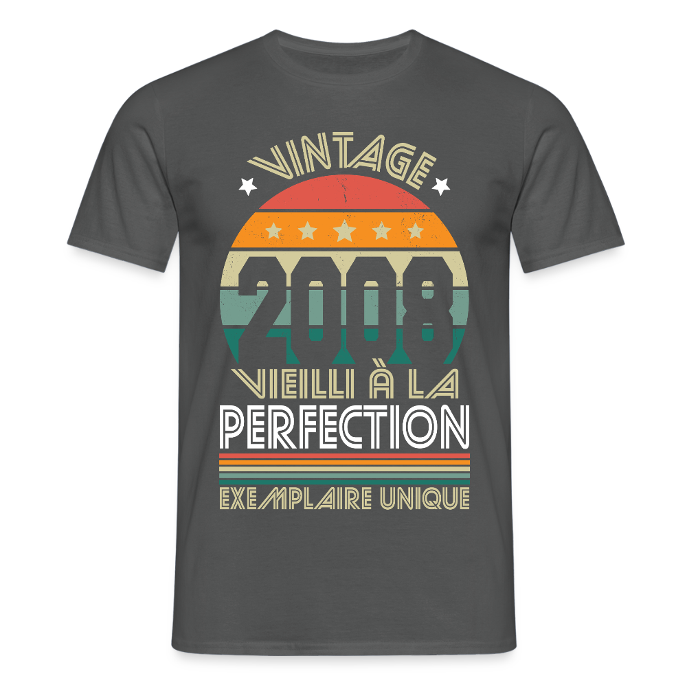 T-shirt anniversaire homme 18 ans – Vintage 2008 - Exemplaire unique - charbon