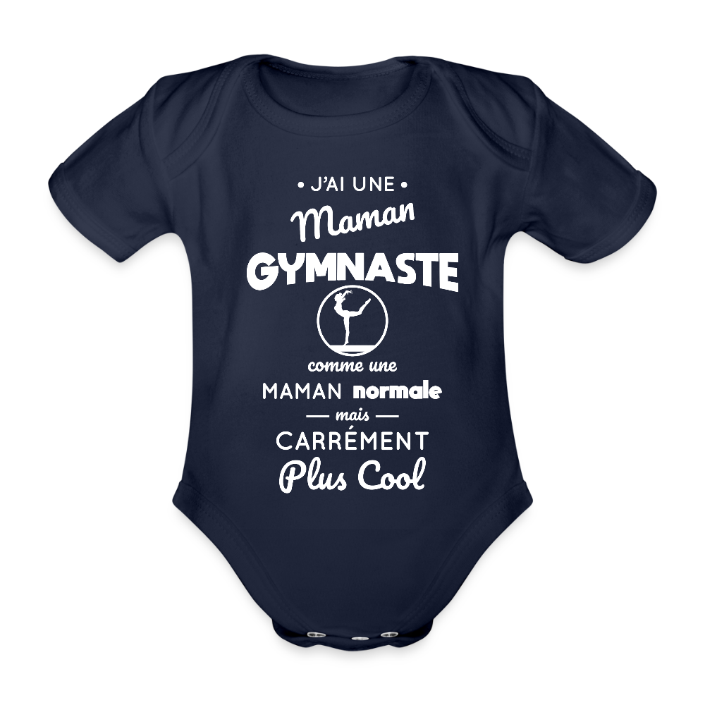 Body Bébé bio manches courtes - J'ai une maman gymnaste - marine foncé