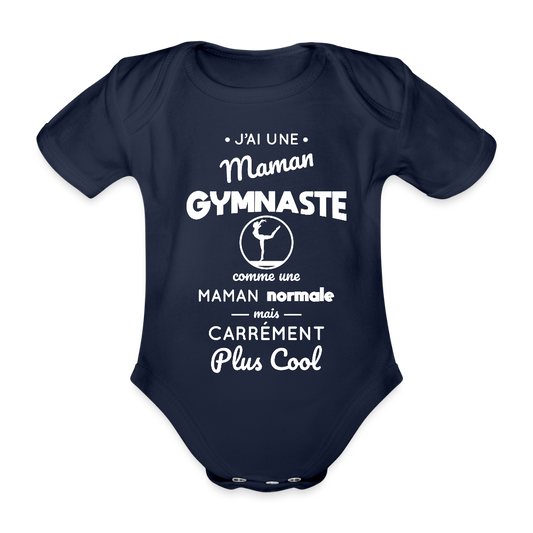 Body Bébé bio manches courtes - J'ai une maman gymnaste - marine foncé