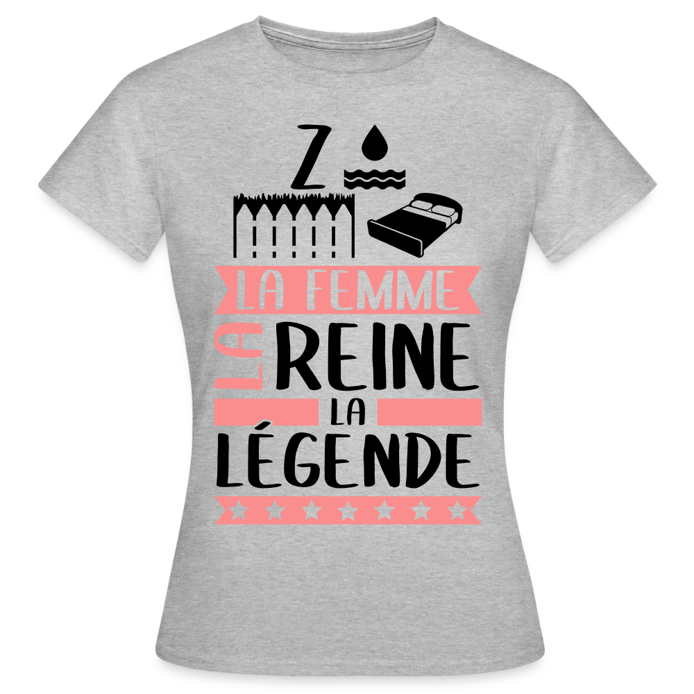 T-shirt femme coloris clair Zoélie en rébus – La femme, la reine, la légende - gris chiné