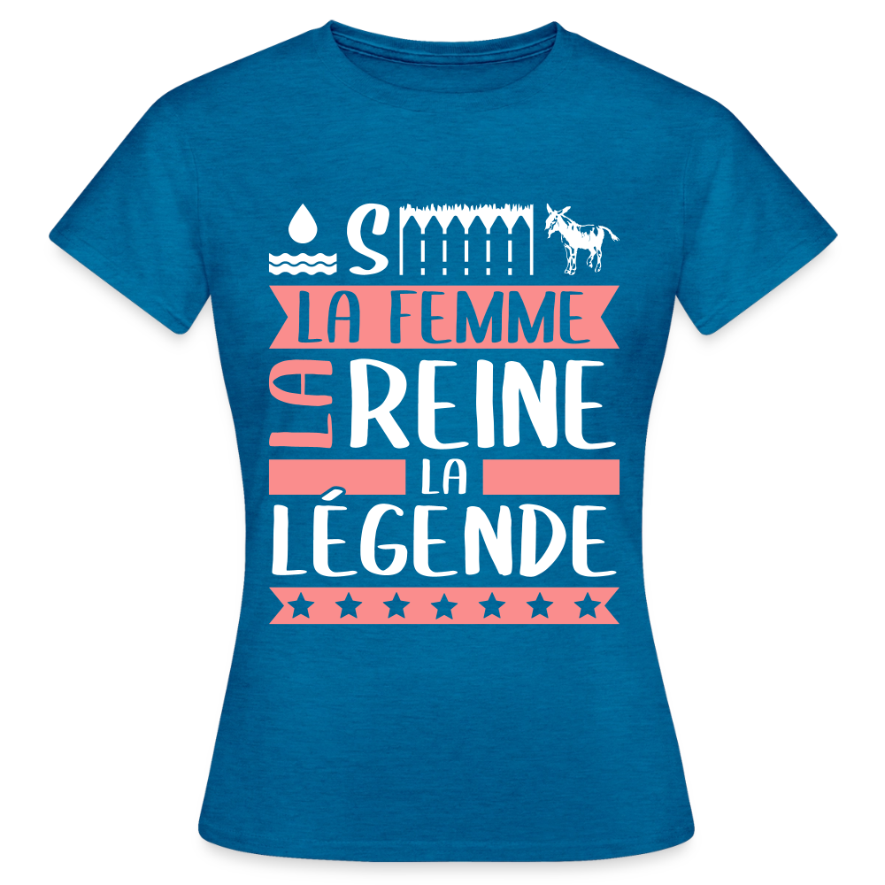 T-shirt femme Océane rébus – La femme, la reine, la légende - bleu saphir antique chiné
