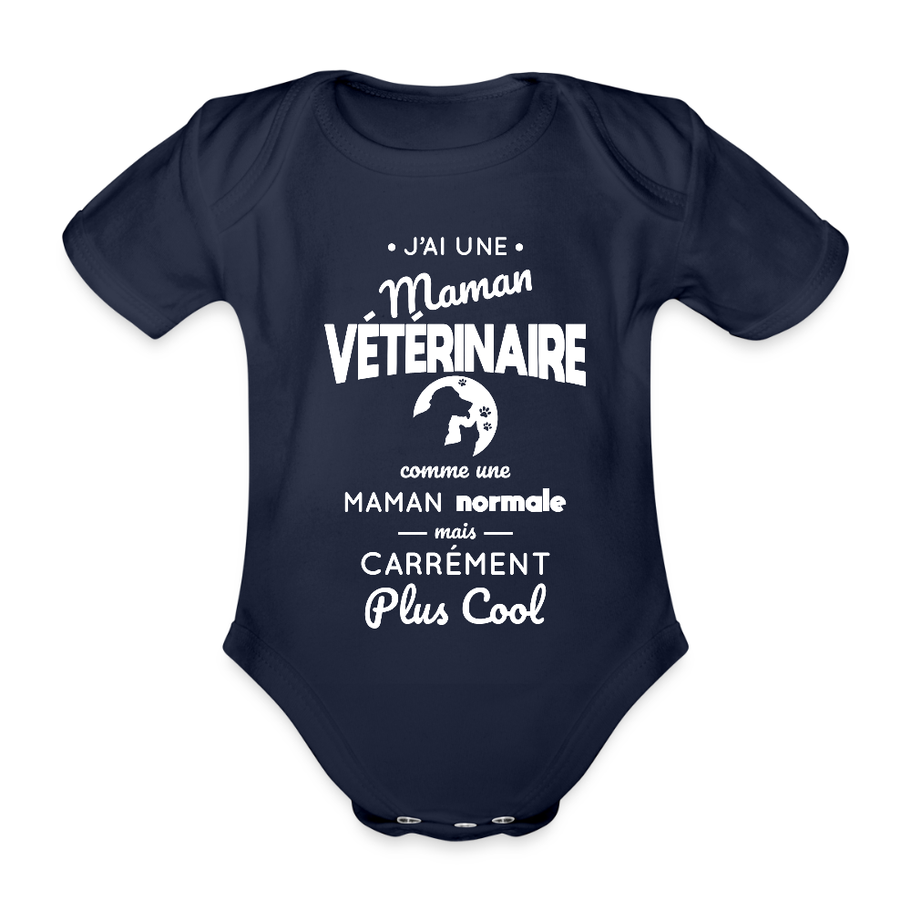 Body Bébé bio manches courtes - J'ai une maman vétérinaire - marine foncé