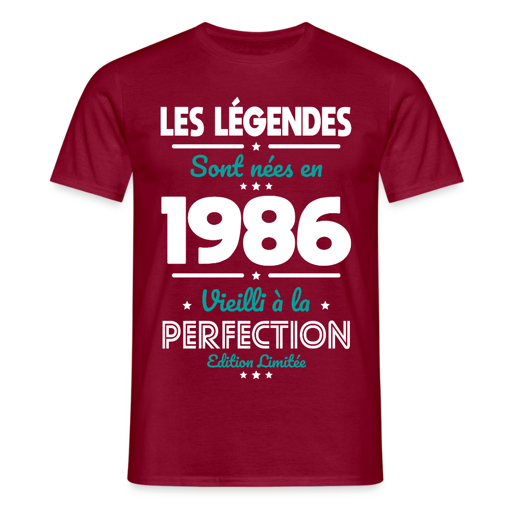 T-shirt anniversaire homme 40 ans – Les légendes sont nées en 1986 - rouge brique