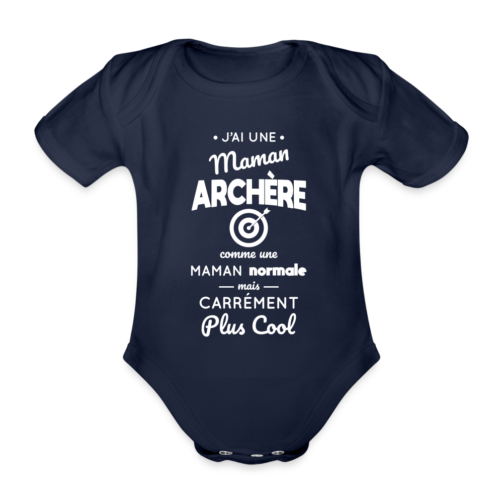 Body Bébé bio manches courtes - J'ai une maman archère - marine foncé