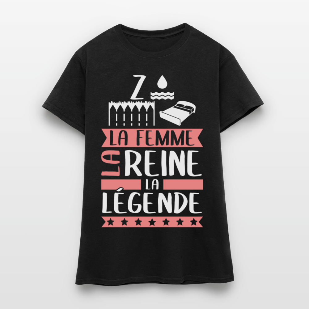 T-shirt femme Zoélie rébus – La femme, la reine, la légende - noir