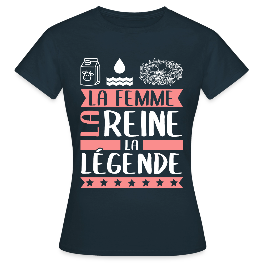 T-shirt femme Léonie rébus – La femme, la reine, la légende - marine